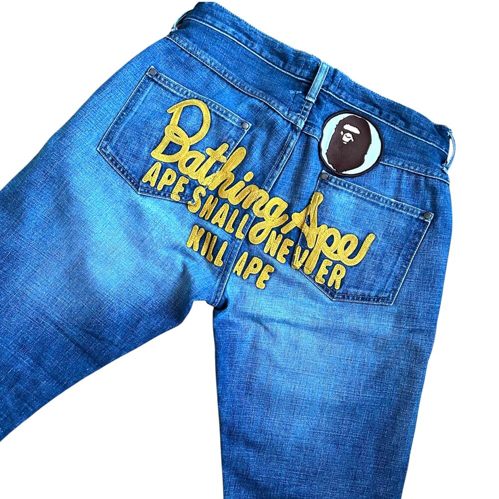 32" x 32" M Bape Champion Embroidered Light Wash Jeans